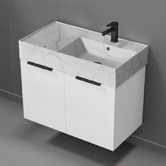 Floating Bathroom Vanity, Modern, 32 inch, Marble Style Sink